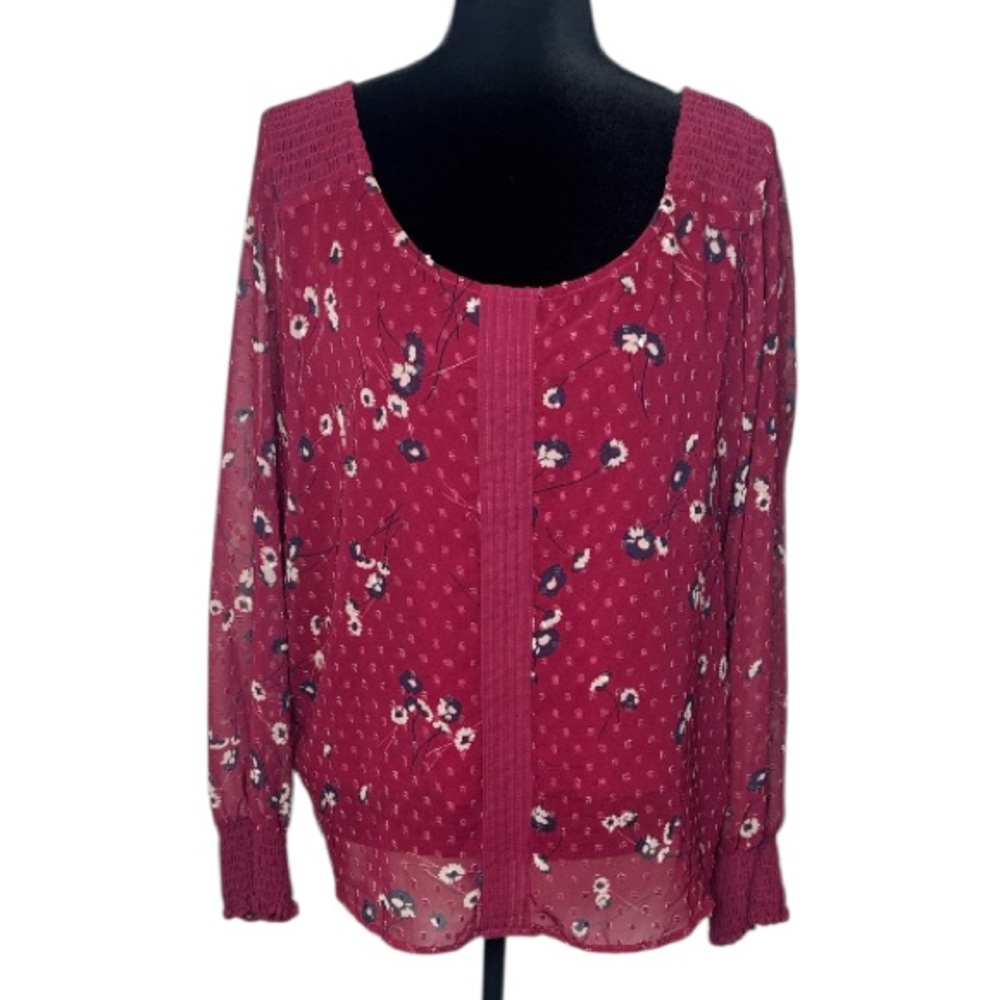 LC Lauren Conrad Burgundy Floral Blouse